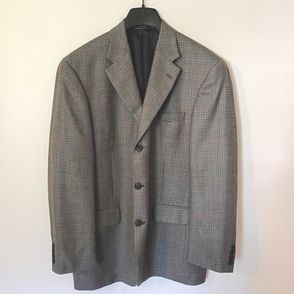 Andrew Fezza Fusion Mens 40R Silk Worsted Wool Grey Houndstooth Vintage Blazer